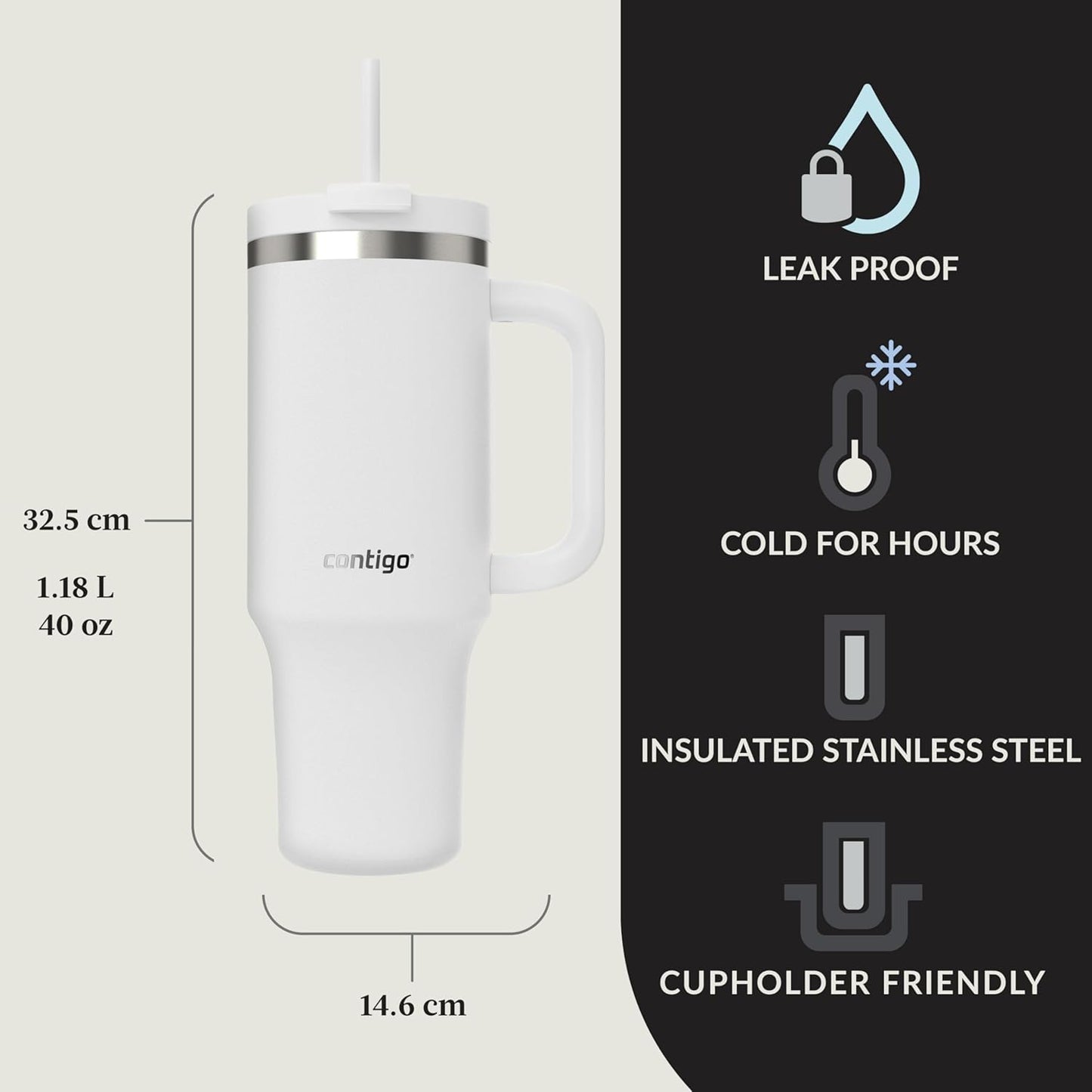 Contigo Streeterville 40oz Tumbler, Stainless Steel Vacuum Insulated, Leak-Proof, Cold for 29 Hours, Reef
