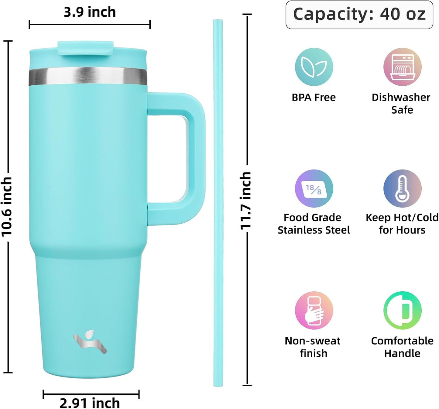 Konokyo 30 oz Tumbler with Handle and 2 Straws,2 in 1 Lid Insulated Water Bottle Stainless Steel Travel Coffee Mug,Sky