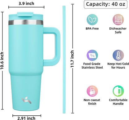 Konokyo 30 oz Tumbler with Handle and 2 Straws,2 in 1 Lid Insulated Water Bottle Stainless Steel Travel Coffee Mug,Sky