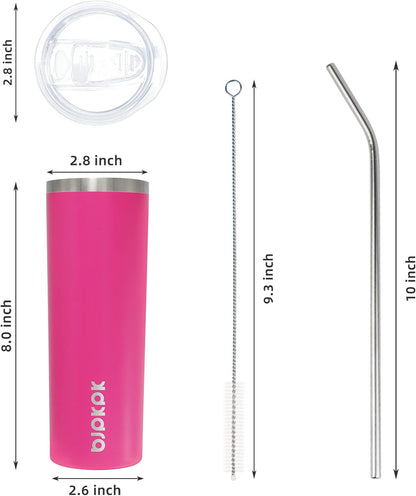 BJPKPK Skinny Tumbler with Lid 20 oz Stainless Steel Vacuum Insulated Double Wall Travel Coffee Water Tumblers Cup,White