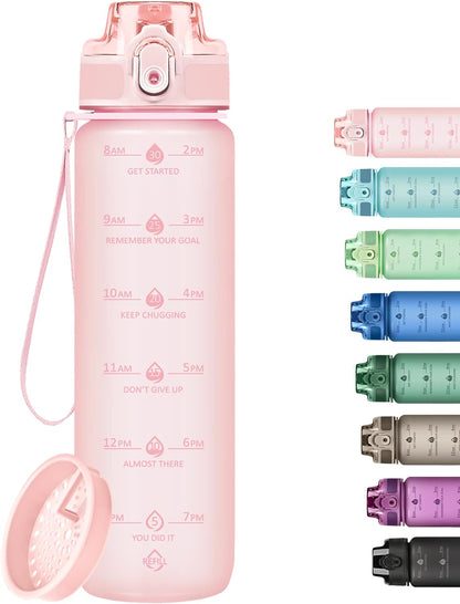 32oz Water Bottle with Time Marker, Motivational Drinking Bottle with Strap, BPA-Free Leak-Proof, Encouraging Water Bottle Time to Drink Water for Gym School Office Travel