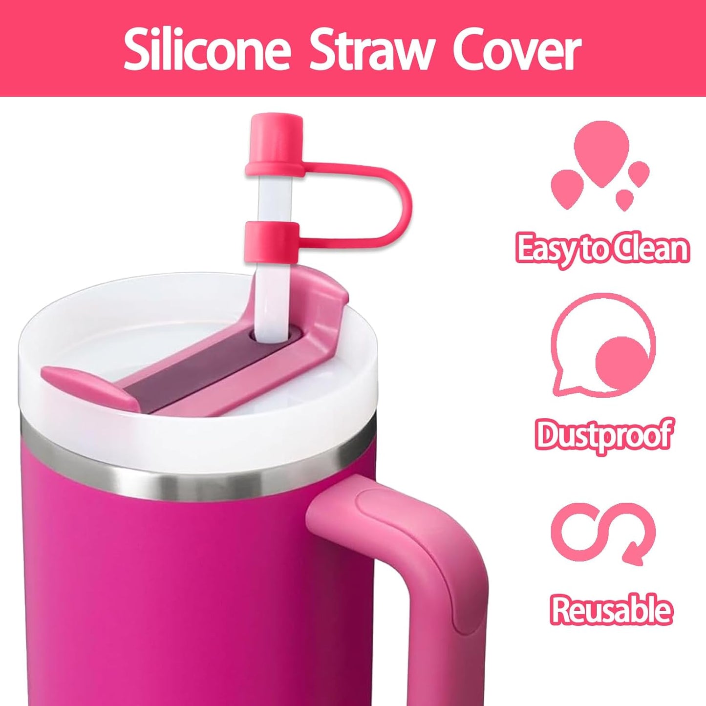 6PCS Silicone Straw Covers Cap Compatible with Stanley Cup 30-40 oz Tumbler with Handle 10mm Straw Toppers，Dust-Proof Reusable Straw Cover for Stanley Cup Accessories (Black)