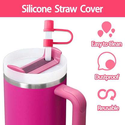 6PCS Silicone Straw Covers Cap Compatible with Stanley Cup 30-40 oz Tumbler with Handle 10mm Straw Toppers，Dust-Proof Reusable Straw Cover for Stanley Cup Accessories (Black)