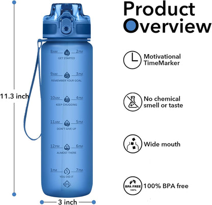 32oz Water Bottle with Time Marker, Motivational Drinking Bottle with Strap, BPA-Free Leak-Proof, Encouraging Water Bottle Time to Drink Water for Gym School Office Travel