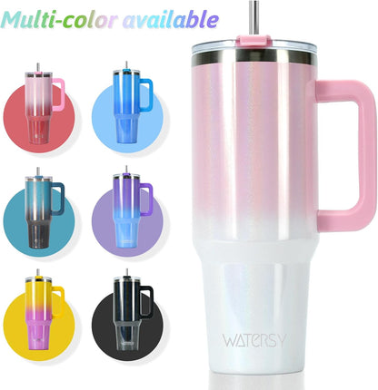 40 oz Tumbler with Handle,Tumbler with Lid and Straw,Double Wall Insulated Cup Stainless Steel Travel Mug(Cold for 34 Hours),Water Bottle for Iced Tea,Coffee,Cold Beverages(Purple)