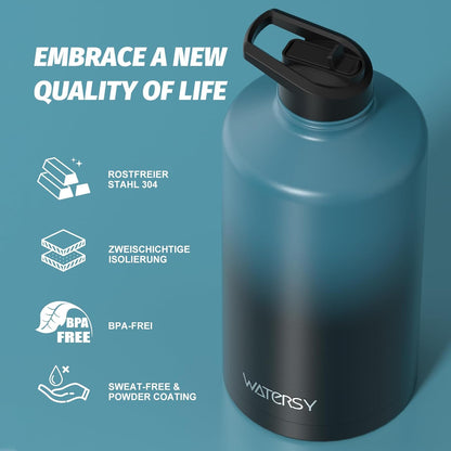 40oz Insulated Water Bottle (Cold for 48 Hrs),BPA Free&Leak Proof,Stainless Steel Water Flask,Water Jug with Straw Spout Lids for Gym,Hiking,Travel,Black Blue