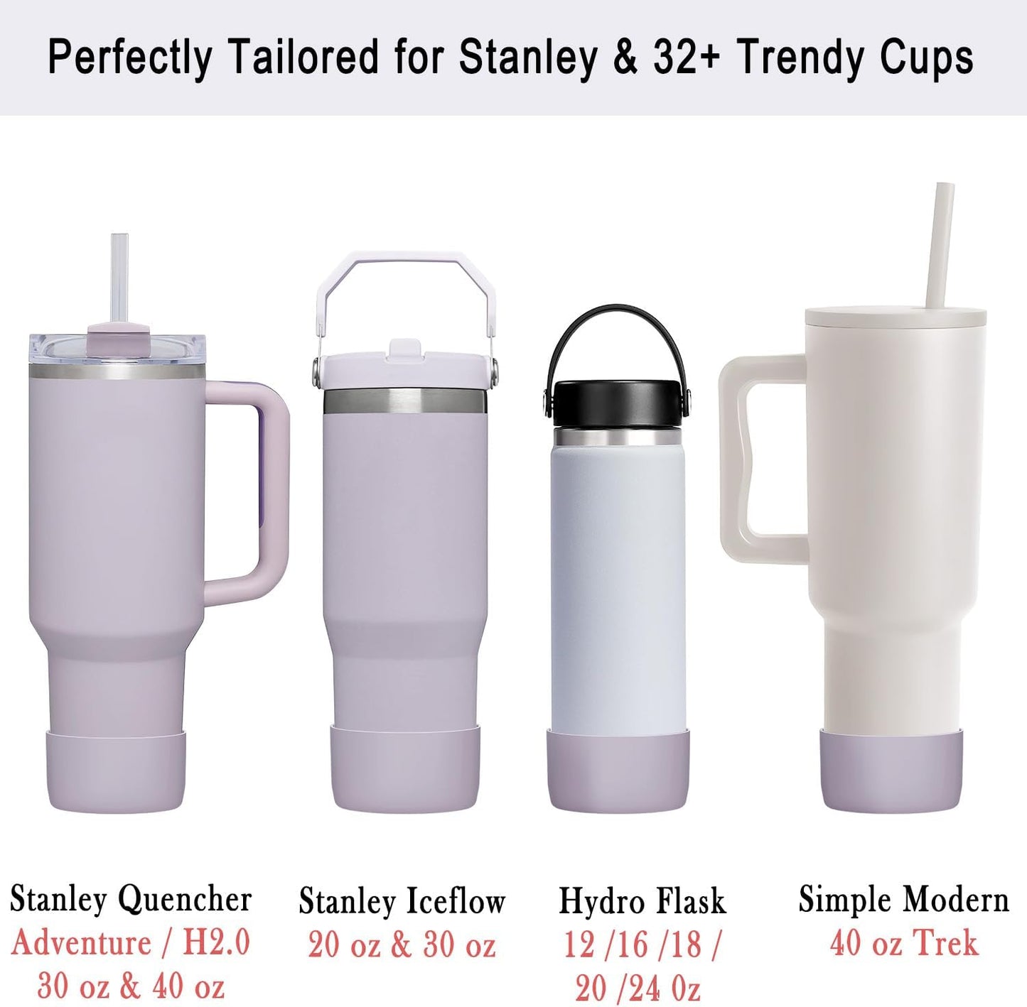 KTKUDY 2-Pack Silicone Boot for Stanley Tumbler 40 30 20 oz & Intended for Hydro Flask 12-24 oz - Cup Boot fit Select Yeti, Simple Modern, Owala Water Bottle - Bottom Cover Accessories Fit Stanley Cup