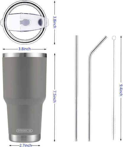 D·S 30oz Blue Tumbler Stainless Steel Double Wall Vacuum Insulated Mug with Straw and Lid, Cleaning Brush for Cold and Hot Beverages
