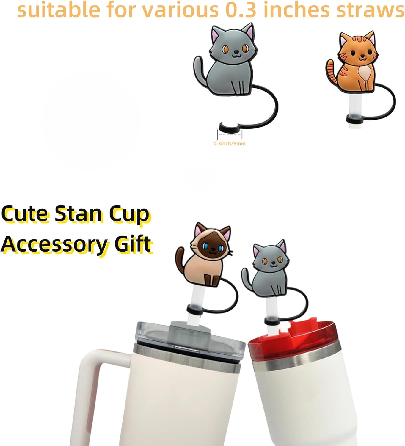 8mm Straw Covers Tips for Stanley Cup, Reusable Drinking STopper, Splash Proof Protector, Cover Cap for Stanley Cup Accessories