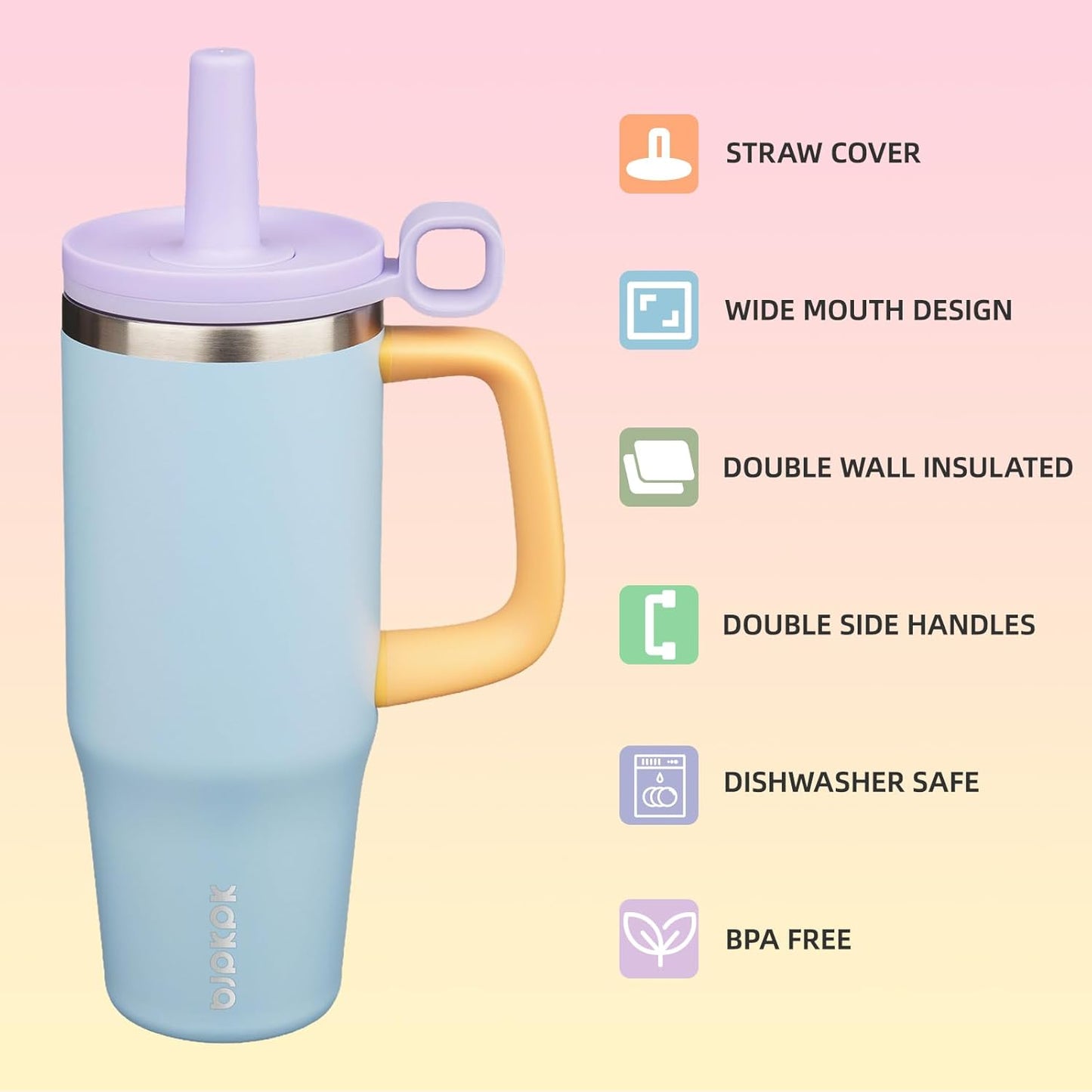 BJPKPK 50oz Insulated Tumbler with Handle Stainless Steel Travel Coffee Mug with Lid Reusable Large Water Bottle with Straw,Sky