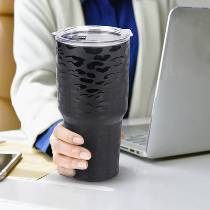 D·S 30oz Blue Tumbler Stainless Steel Double Wall Vacuum Insulated Mug with Straw and Lid, Cleaning Brush for Cold and Hot Beverages