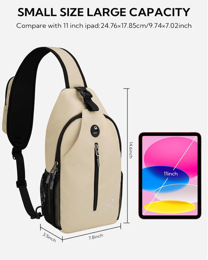 WATERFLY Crossbody Sling Backpack Sling Bag Travel Hiking Chest Bag Daypack (Black)
