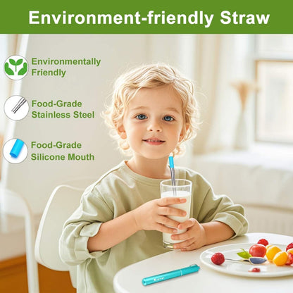 Kynup 4Packs Reusable Straws, Metal Straw with Silicon, Travel Drinking Straws with Case, Keychain, Cleaning Brushes, Silicon Pcs Perfect for Travel, Gifts (20 PCS) Blue-Black-Silver-Turquoise