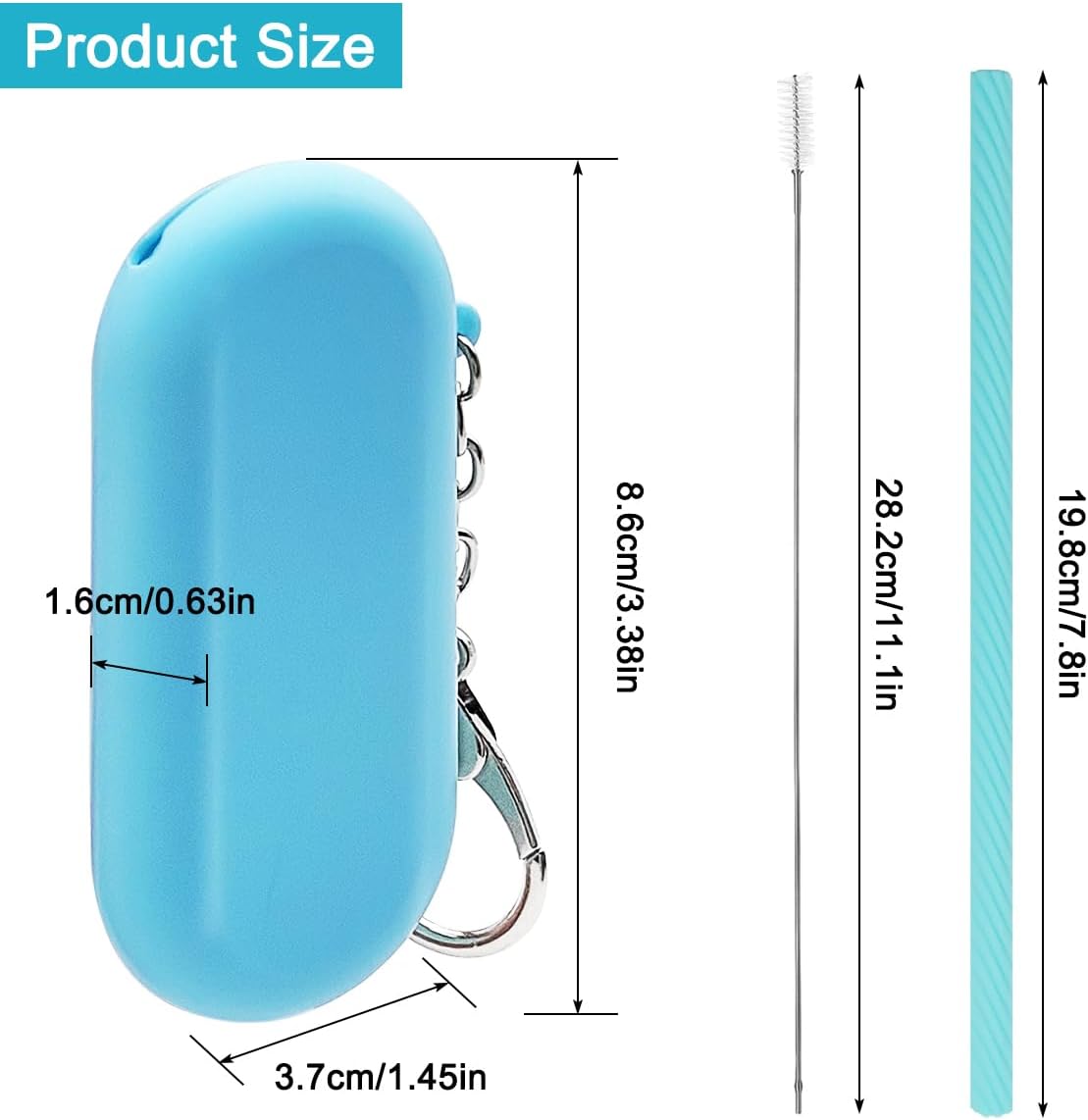 2 Set Silicone Straws with Case, Reusable Travel Straw Cruise Ship Essentials, Foldable Portable Straw + Deep Cleaning Brush + Carry Case with Keychain, for Travel & Party Cold or Hot (Pink & Blue)