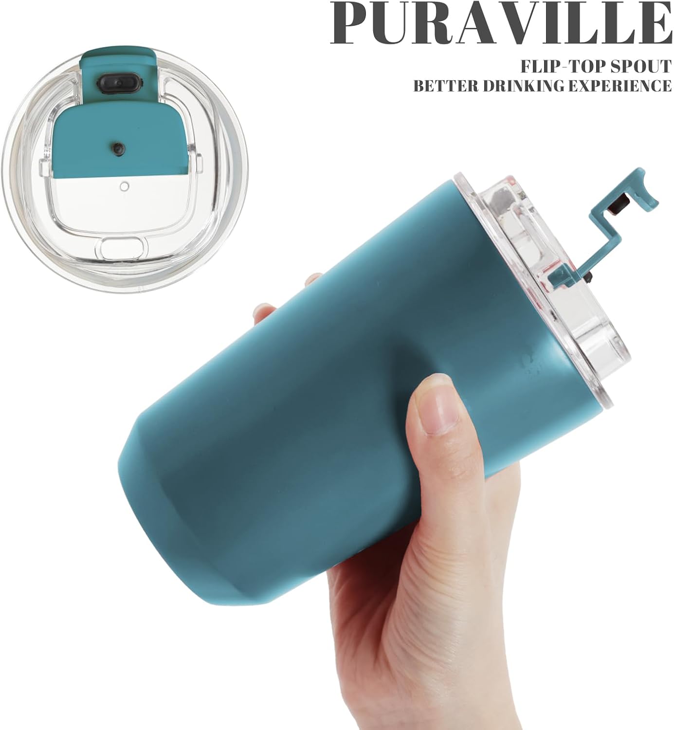Puraville Insulated Tumblers with Lid, 14 oz Travel Coffee Mug Stainless Steel Vacuum Cup, Leak Proof Reusable Double Walled Coffee Tumbler for Iced and Hot Drinks, Cream