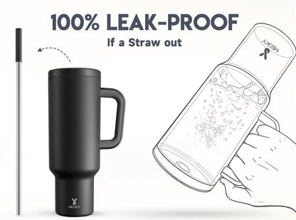Meoky 40 oz Tumbler with Handle and Straw: Stainless Steel Insulated Tumbler with Lid and Straw - 100% Leak Proof Tumbler for Car Cup Holders - Travelers Commuters Workers, Donut