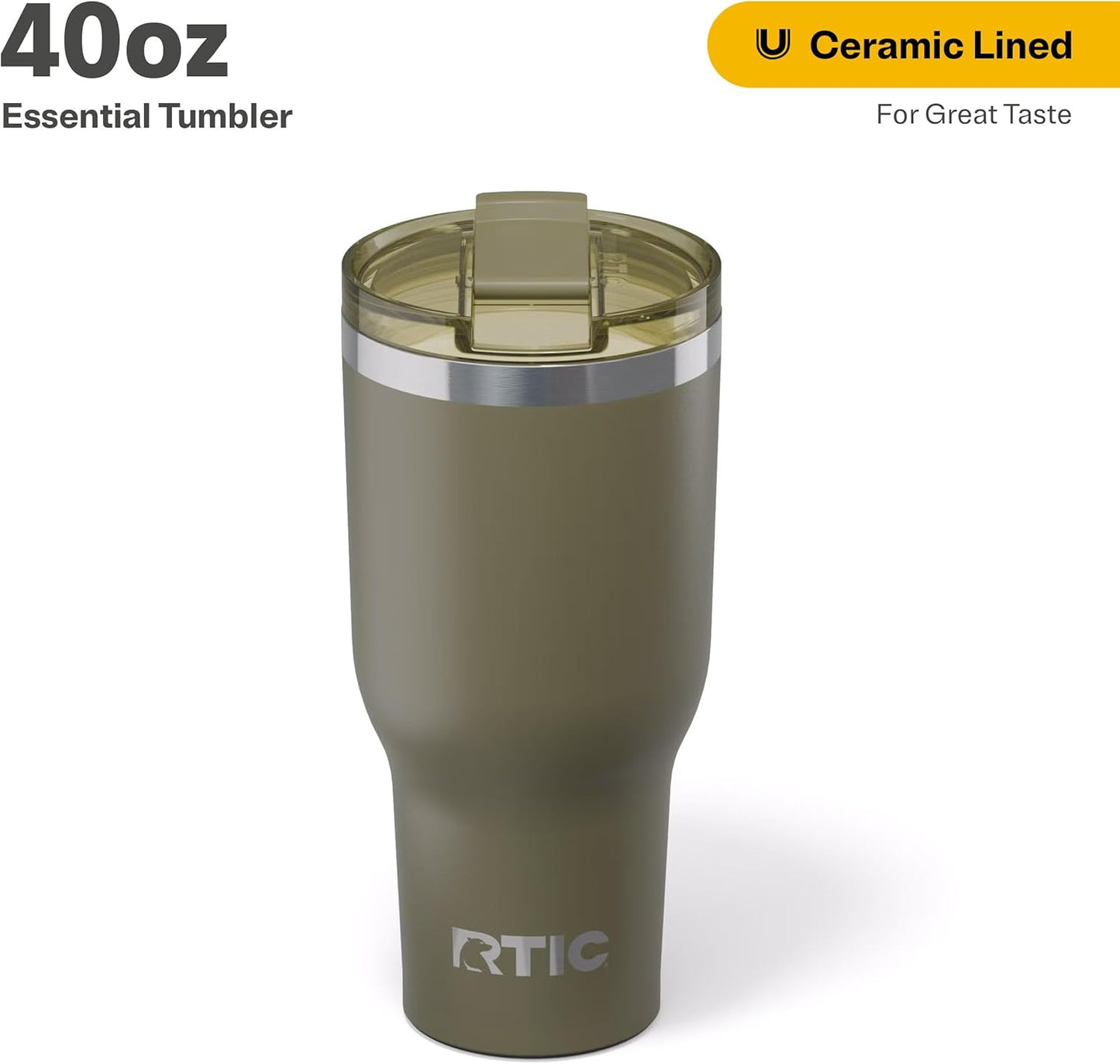 RTIC 20oz Essential Tumbler with Lid, Ceramic Lined, Insulated, Stainless Steel, Metal, Double Wall Vacuum-Insulation, Travel Cup for Iced Coffee, Tea, Hot and Cold Drink, Graphite