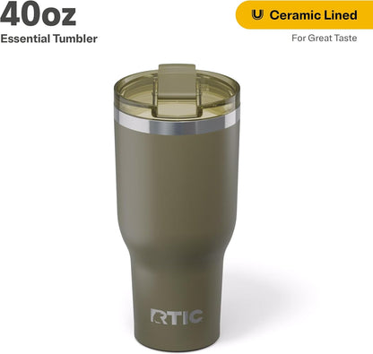 RTIC 20oz Essential Tumbler with Lid, Ceramic Lined, Insulated, Stainless Steel, Metal, Double Wall Vacuum-Insulation, Travel Cup for Iced Coffee, Tea, Hot and Cold Drink, Graphite
