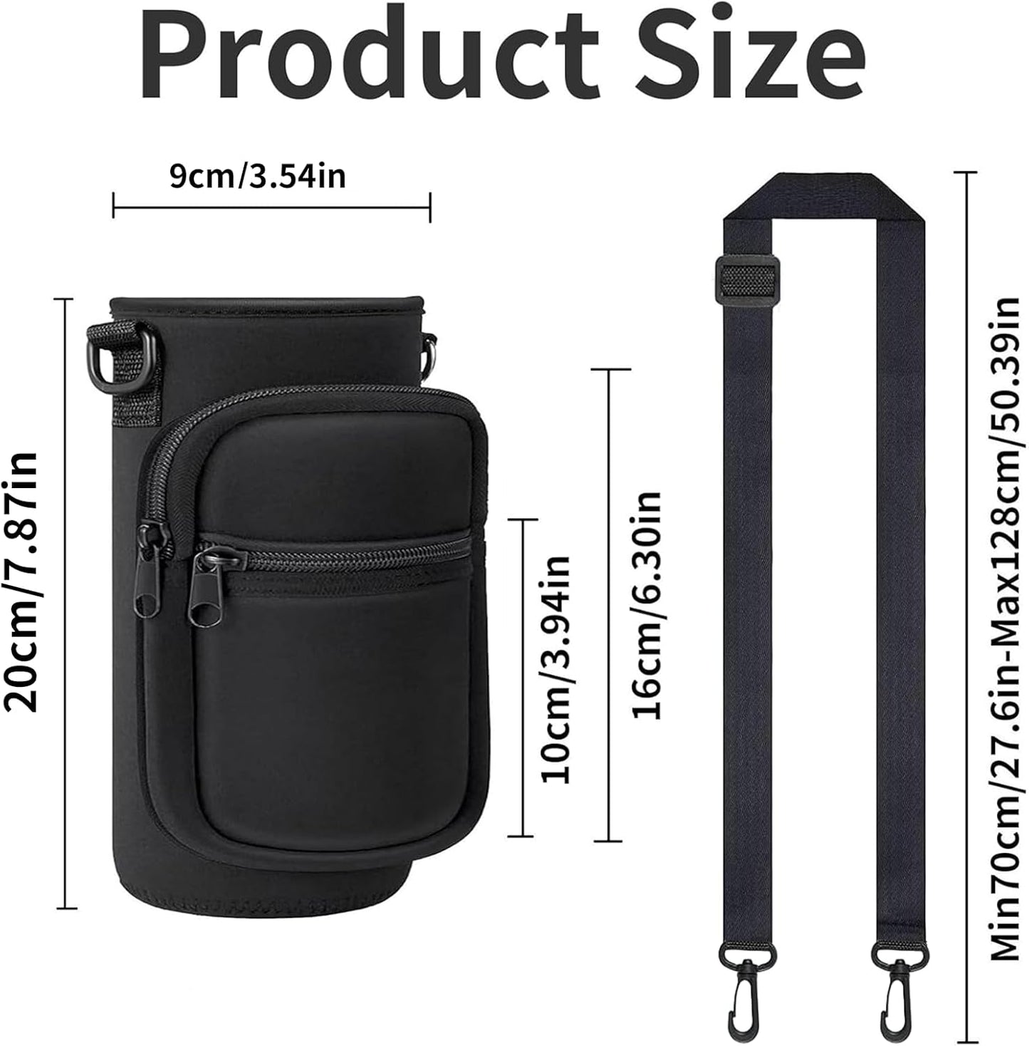 Water Bottle Holder with Strap, Insulated Crossbody Sling Bag, Carrier with Phone Pocket for Walking Hiking Camping Fishing