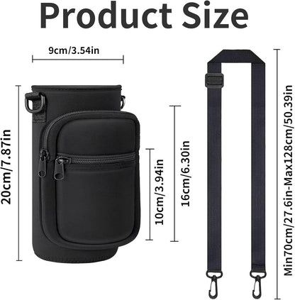 Water Bottle Holder with Strap, Insulated Crossbody Sling Bag, Carrier with Phone Pocket for Walking Hiking Camping Fishing
