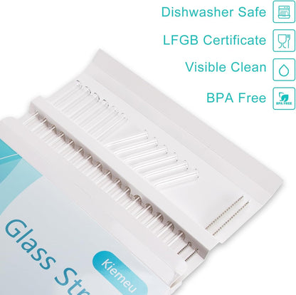 16 Pack Clear Glass Straws Shatter Resistant, Φ10 mm Thick Glass Straws, Family Pack