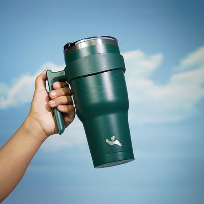 Konokyo 20 oz Tumbler with Handle and 2 Straw 2 Lid, Insulated Water Bottle Stainless Steel Vacuum Cup Reusable Travel Mug,Black