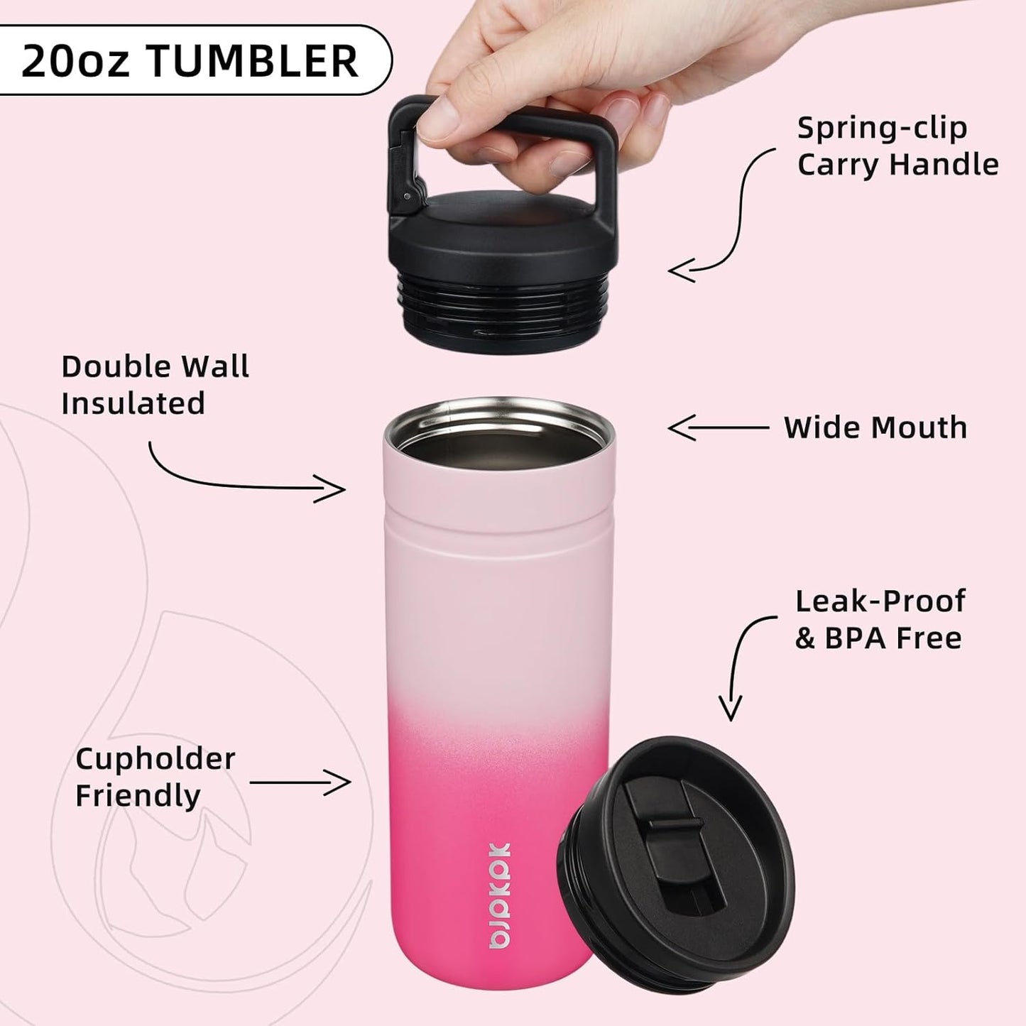 BJPKPK Insulated Water Bottle with 2 Lids,20 oz Double Wall Stainless Steel Vacuum Tumbler Travel Coffee Mug,Wide Mouth Thermal Cup,Haze Blue