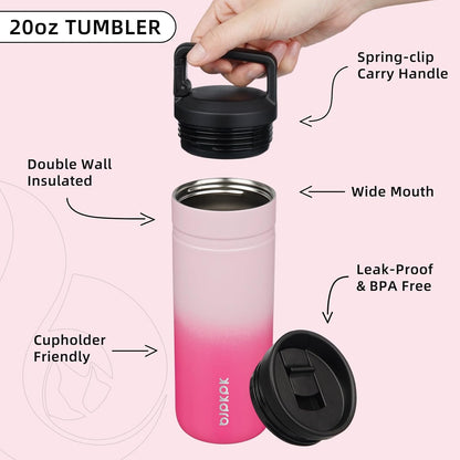 BJPKPK Insulated Water Bottle with 2 Lids,20 oz Double Wall Stainless Steel Vacuum Tumbler Travel Coffee Mug,Wide Mouth Thermal Cup,Haze Blue