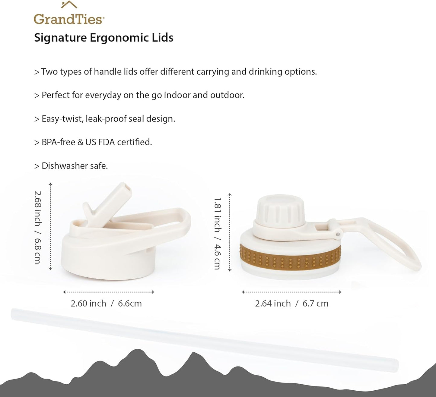 GRANDTIES 2 Lids Sports Stainless Steel Water Bottles – Wide Mouth Vacuum Insulated Reusable Leak Proof BPA-Free Travel Metal Canteen, Thermal Bottles for Men Women Gym (Ivory White 32 oz)