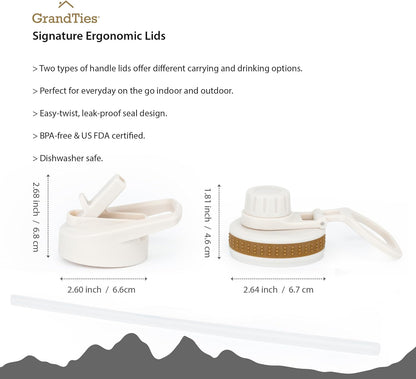 GRANDTIES 2 Lids Sports Stainless Steel Water Bottles – Wide Mouth Vacuum Insulated Reusable Leak Proof BPA-Free Travel Metal Canteen, Thermal Bottles for Men Women Gym (Ivory White 32 oz)