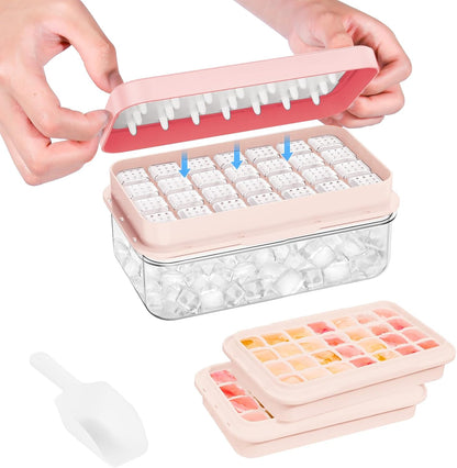 Ice Cube Tray with Lid and Bin, PHINOX 56 pcs Ice Trays for Freezer, Ice Cube Trays for Freezer with 2 trays, Container, Lid & Ice Scoop, BPA Free