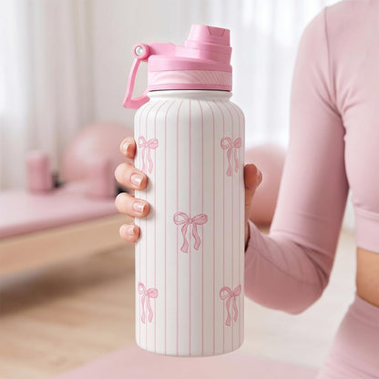 SANDJEST Pickleball Stainless Steel Water Bottle with Strap 32oz, Insulated Bottles with Straw and Spout Lid for Gym Sports Travel Outdoor, Gifts for Women Girls Birthday Christmas