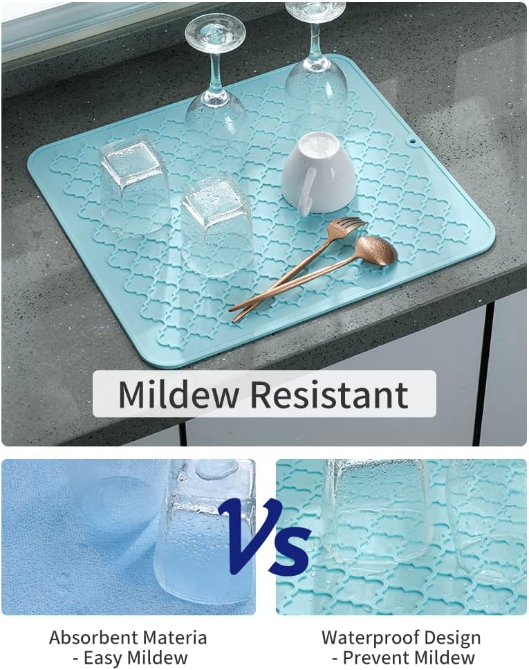 AMOAMI-Dish Drying Mats for Kitchen Counter-Silicone Dish Drying Mat-Kitchen Dish Drying Pad Heat Resistant Mat-Kitchen Gadgets Kitchen Accessories Kitchen Small Appliances(12" x 16", BLACK)