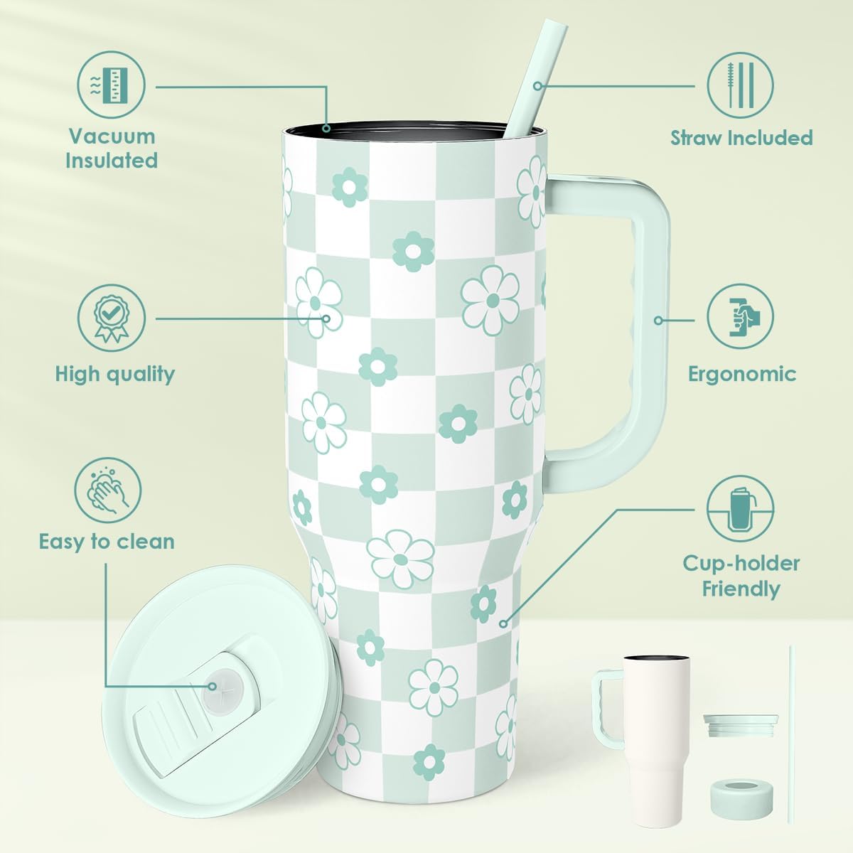 SANDJEST Pickleball 40oz Tumbler With Handle and Straw, Pickleball Queen Insulated Stainless Steel Travel Coffee Mug for Women Girls Players, Gift Idea for Birthday Christmas Mothers Day