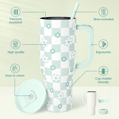SANDJEST Pickleball 40oz Tumbler With Handle and Straw, Pickleball Queen Insulated Stainless Steel Travel Coffee Mug for Women Girls Players, Gift Idea for Birthday Christmas Mothers Day