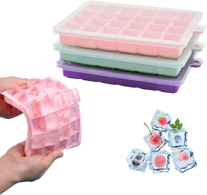 TAO CICADA Ice Cube Tray, 3 Pack Silicone Ice Cube Molds, Ice Cube Trays, Silicone Ice Trays, Easier to Release, BPA Free for Alcohol/Coffee/Beverages (Pink, Light blue, Purple)