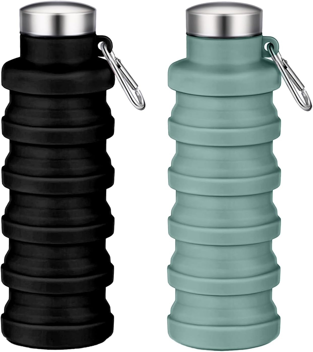Collapsible Water Bottles,16oz Capacity Portable Reusable Silicone Water Bottle,Leak-proof,with buckle,foldable storage,Lightweight Durable for Fitness,Cycling,Sports,Camping,Hiking (Deep Black)