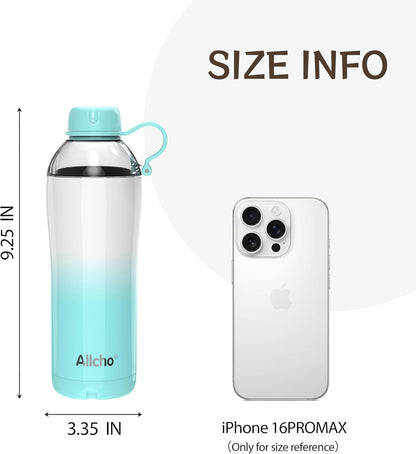 Allcho Insulated Water Bottle for Women, 18oz Stainless Steel Leak Proof Tumbler with 2 Lids, BPA-Free Tritan Chug & Straw Lid, Double Wall Vacuum Flask