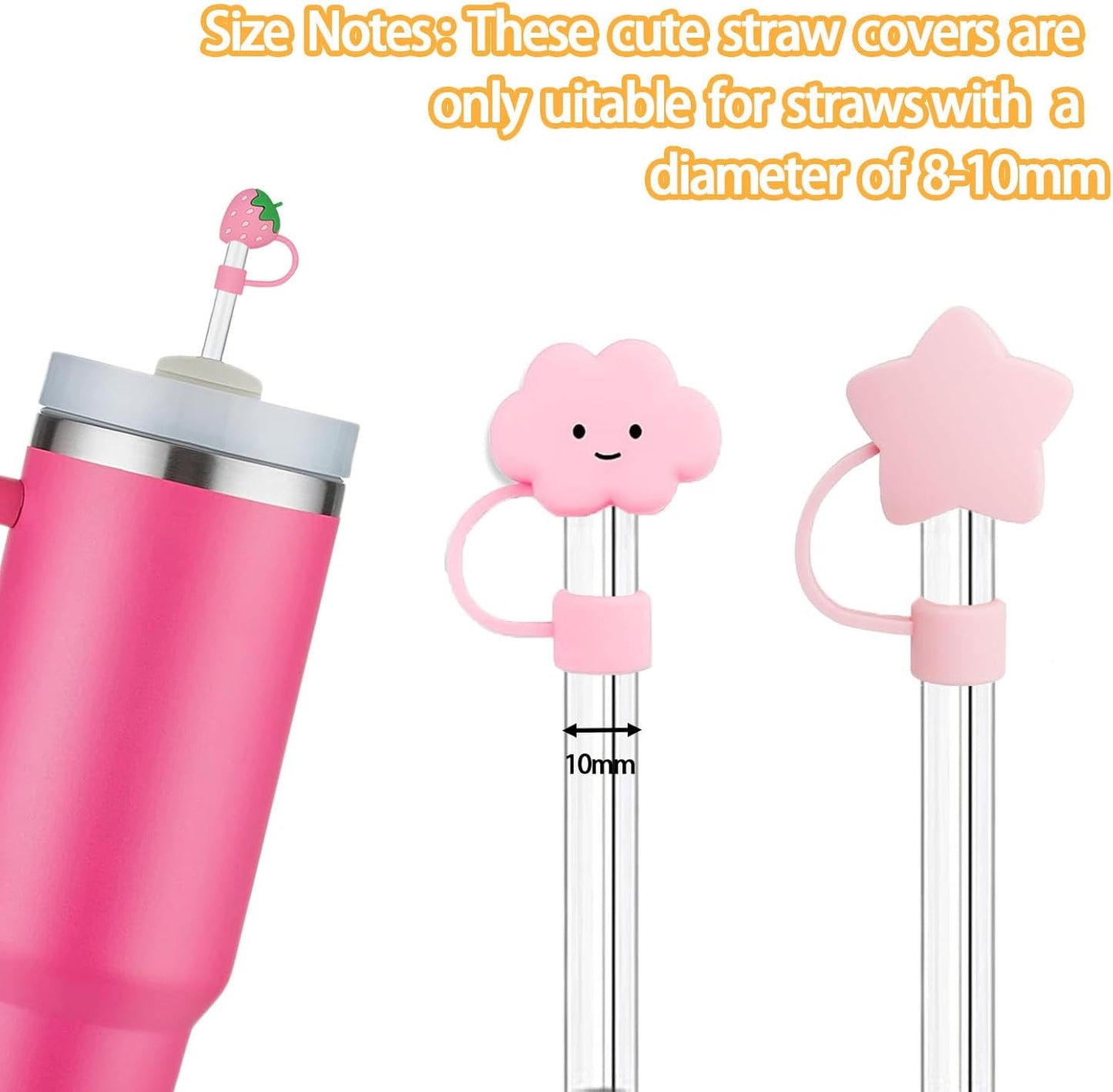 LDKEDKF 11Pcs Straw Cover for Stanley Cup, Silicone Straw Topper for Stanley Cup 30&40oz with Tumblers, 10mm 0.4in Lid Accessories (Reusable)