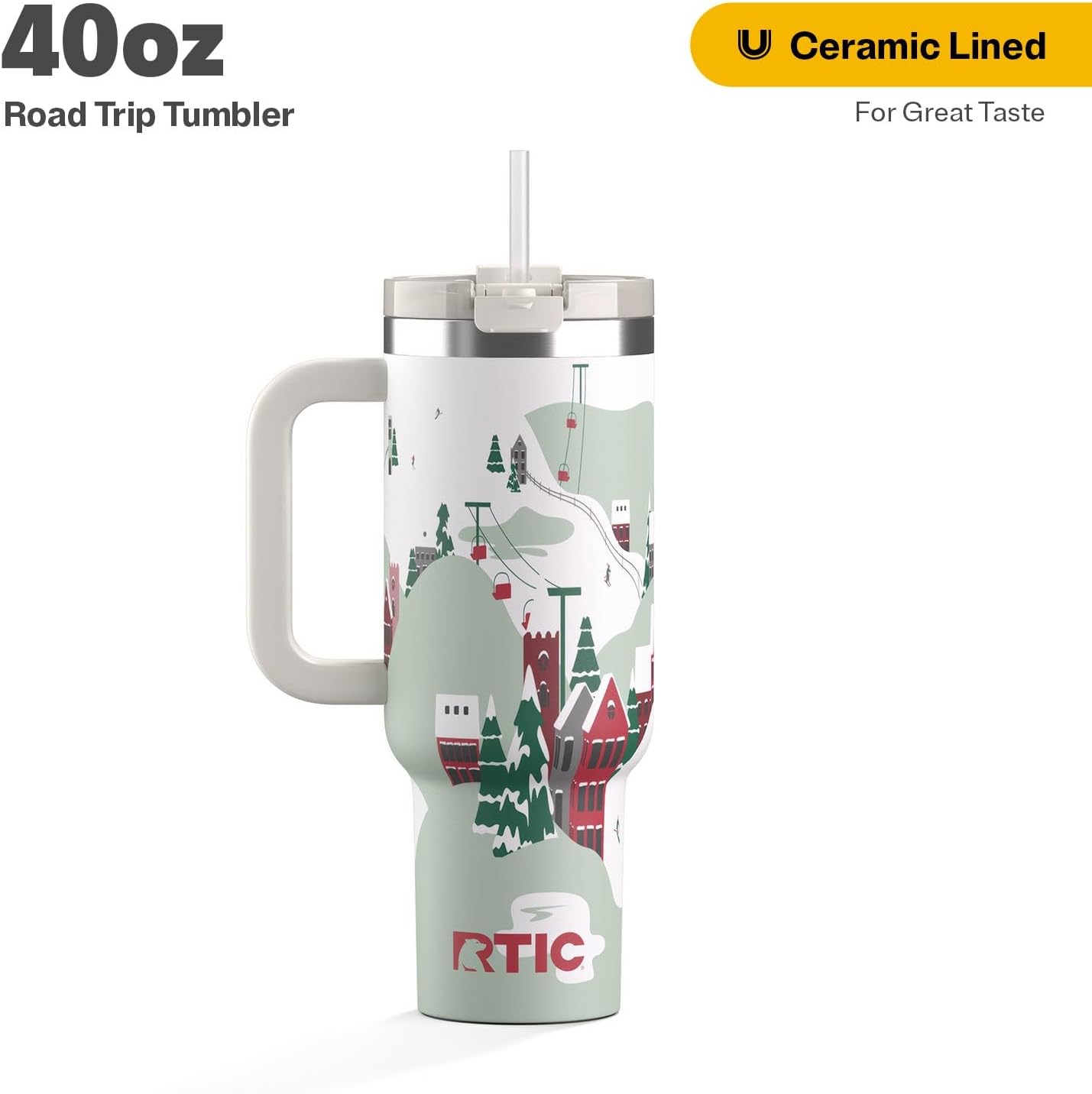 RTIC 30 oz Road Trip Tumbler Double-Walled Ceramic Lined InsulatedStainless Steel Portable Travel Coffee Mug Cup with Lid, Handle and Straw, Periwinkle Bouquet