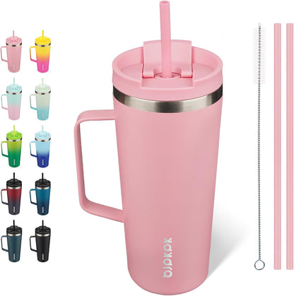 BJPKPK Insulated Tumbler with Handle, 18oz Insulated Tumblers with Lid and Straw, Stainless Steel Metal Water Bottles, Coffee Travel Mugs, Cups, Marshmallow