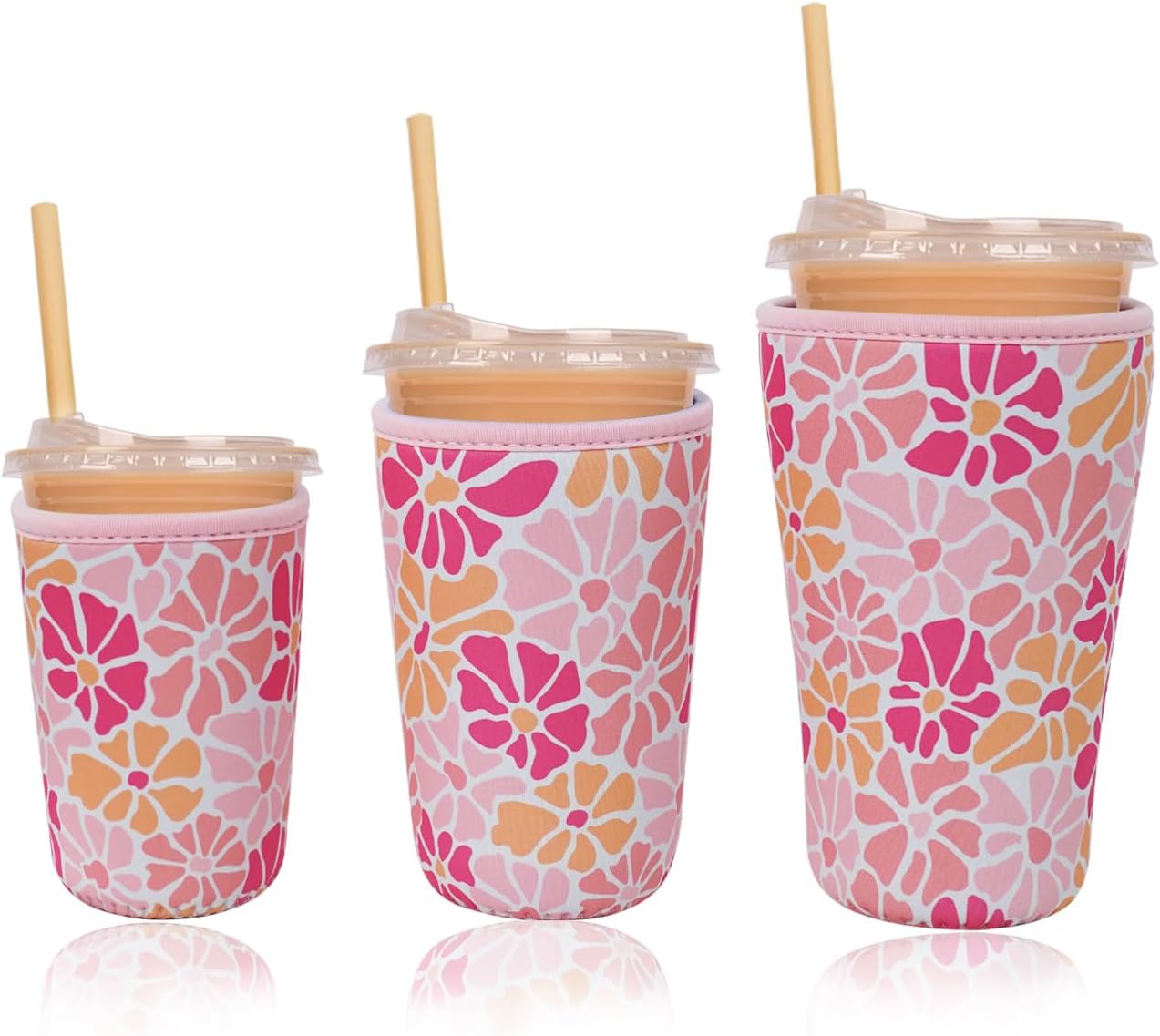 Reusable Insulated Neoprene Iced Coffee Cup Sleeve, Durable Drink Sleeve for Cold Beverages, Beverage Holder for Iced Coffee, Floral Checkers