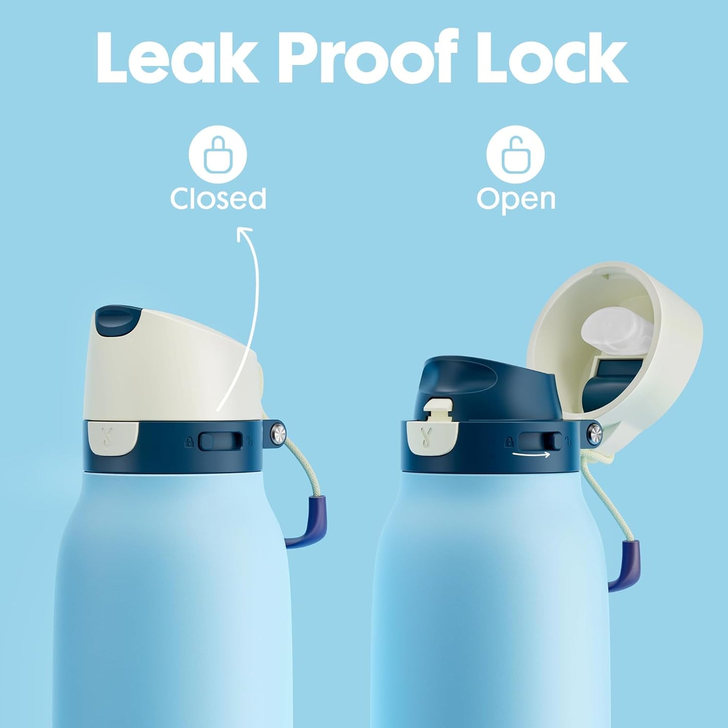 Meoky 24 oz Slim Insulated Water Bottle: Leak Proof Locking Lid, 2-in-1 Straw and Spout, 24 Hours Cold, Top Handle, BPA Free, Stainless Steel Water Bottle for Men Sports Travel Gym, Night