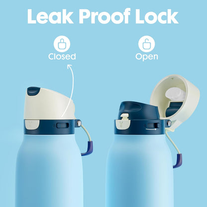 Meoky 24 oz Slim Insulated Water Bottle: Leak Proof Locking Lid, 2-in-1 Straw and Spout, 24 Hours Cold, Top Handle, BPA Free, Stainless Steel Water Bottle for Men Sports Travel Gym, Night