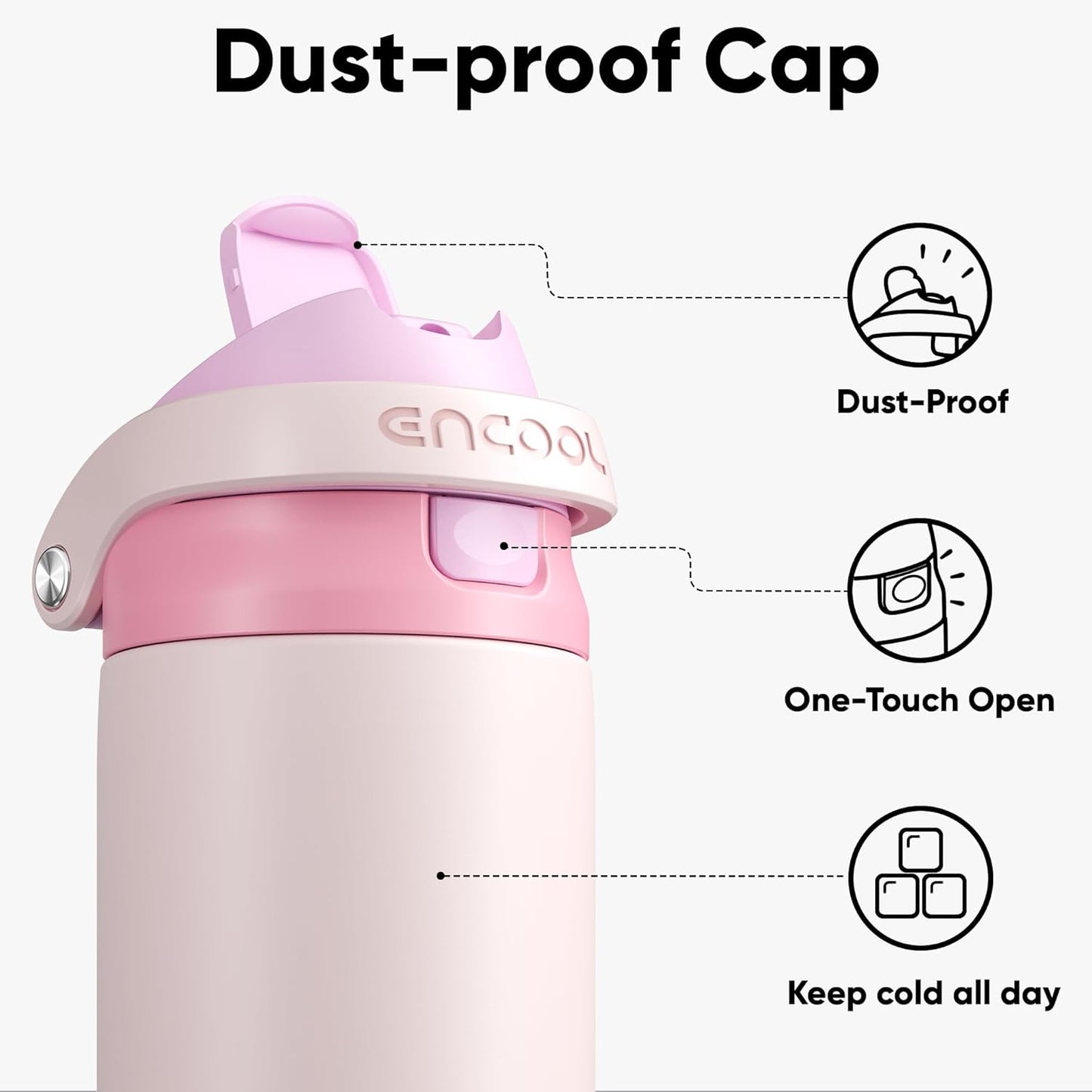ENCOOL Leakproof Insulated Water Bottle with Straw Dual-Sip Water Bottle Bag-Safe Design for Work, Commute & Gym – Keeps Drinks Cold All Day, 24 oz, Lemonade Pink - Colors B
