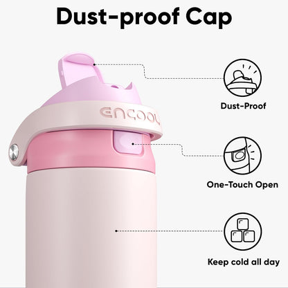 ENCOOL Leakproof Insulated Water Bottle with Straw Dual-Sip Water Bottle Bag-Safe Design for Work, Commute & Gym – Keeps Drinks Cold All Day, 24 oz, Lemonade Pink - Colors B