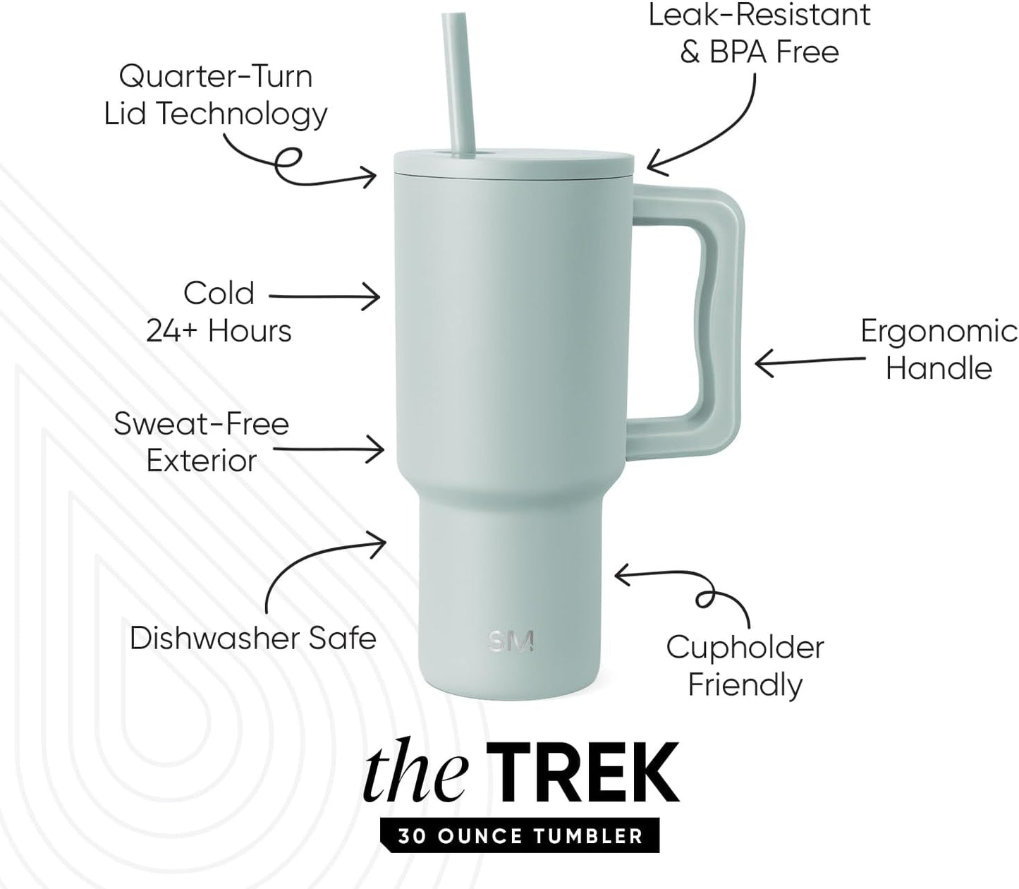Simple Modern 40 oz Trek Tumbler with Handle and Straw Lid | Cup Holder Friendly Insulated Stainless Steel Travel Mug | Sea Glass Sage - Colors C