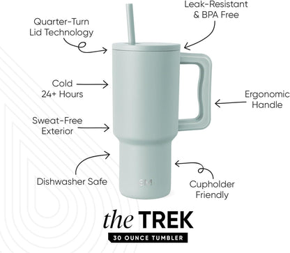 Simple Modern 40 oz Trek Tumbler with Handle and Straw Lid | Cup Holder Friendly Insulated Stainless Steel Travel Mug | Sea Glass Sage - Colors C