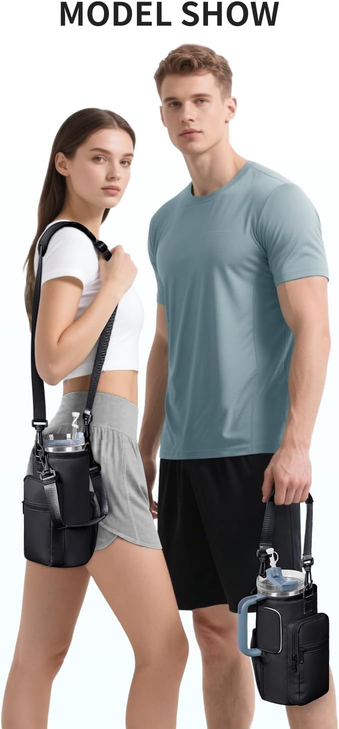 sportsnew Water Bottle Carrier Bag with Phone Pocket for 30oz 40oz Tumbler with Handle Accessories Insulated Water Bottle Holder Pouch with Strap Crossbody with Straw Cover