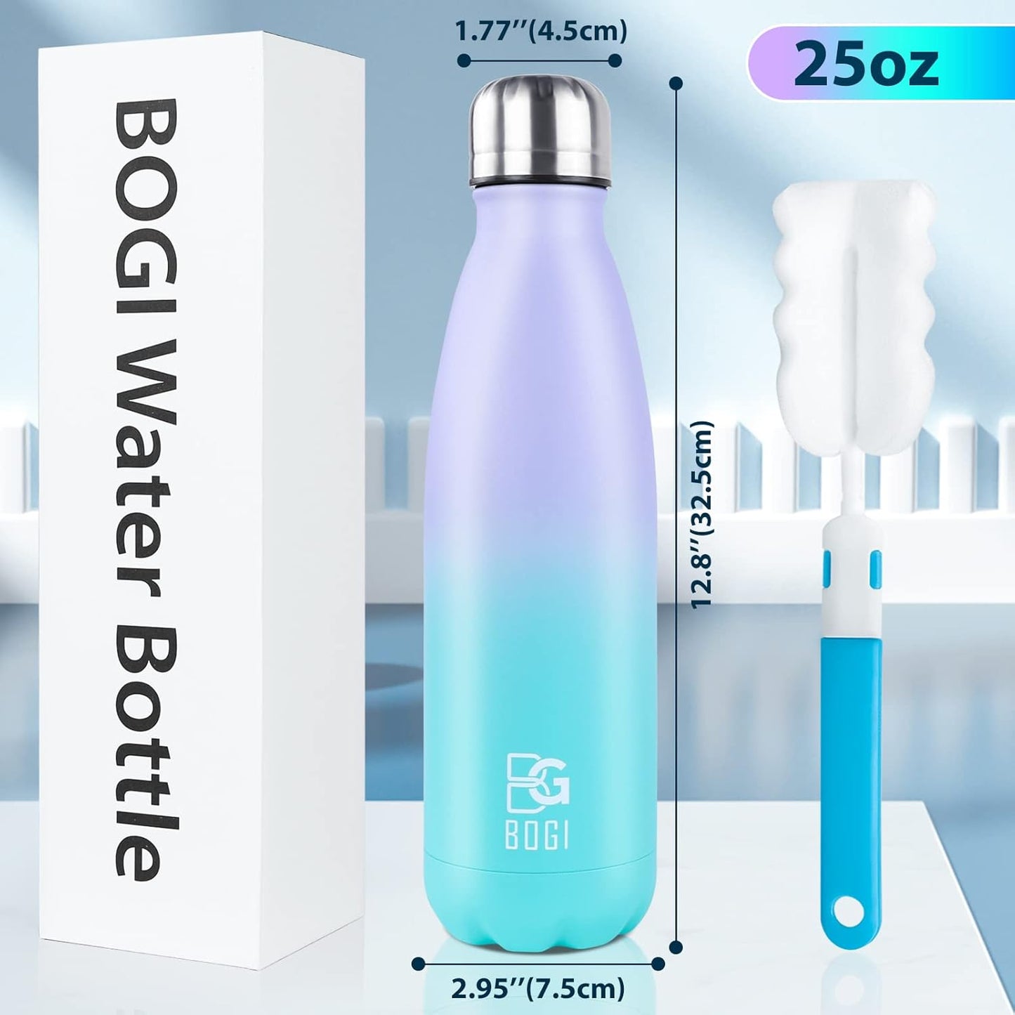 BOGI 17oz Insulated Water Bottle Double Wall Vacuum Stainless Steel Water Bottles, Leak Proof Metal Sports Water Bottle Keeps Drink Hot and Cold - Perfect for Outdoor Sports Camping Biking (Purple)